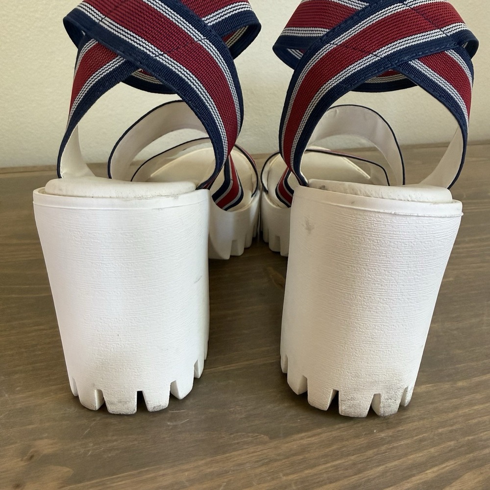 Madden Girl Womens 7M Red White Blue Sohoo Platform Heel Slip On Strappy Sandals - Picture 5 of 9